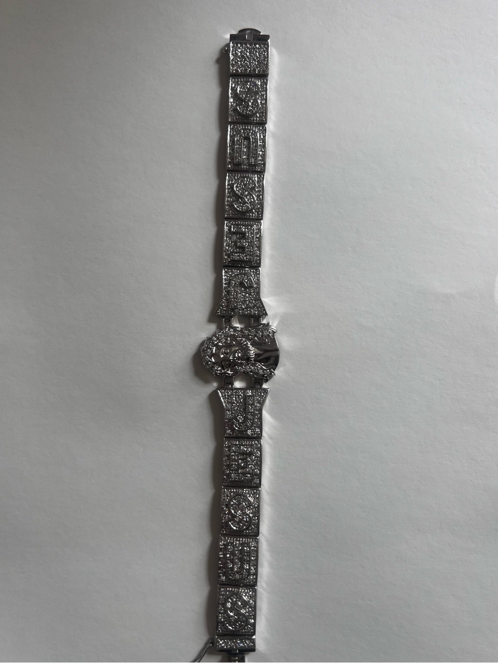 Iced Out Sterling Silver 925 Jesus Piece Link Bracelet 8.5” long 75g